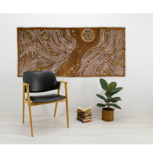 large vintage tapestry with abstract design, as best way to decorate a mid century living room