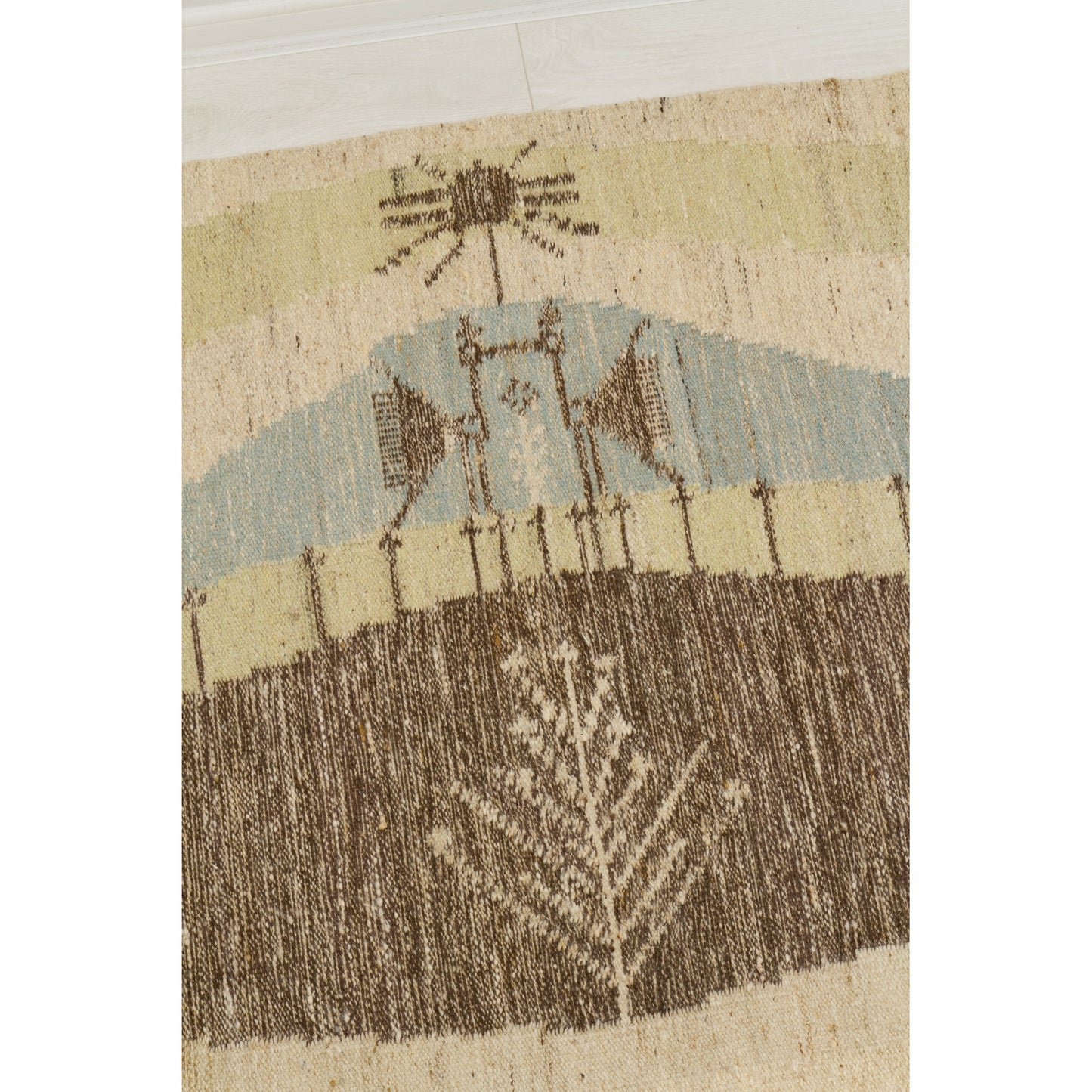 A collector's dream piece. An unparalleled 80-inch Eva Nemeth scandinavian rug, transforming cold interior spaces into a soft, calming vintage haven.