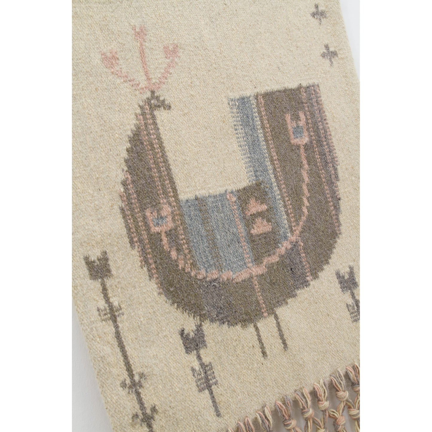 An angled close-up looking at the central folk bird design, perfectly displaying Eva Nemeth's hallmark ability to blend pan-folkloric aesthetics with Scandinavian minimalism.