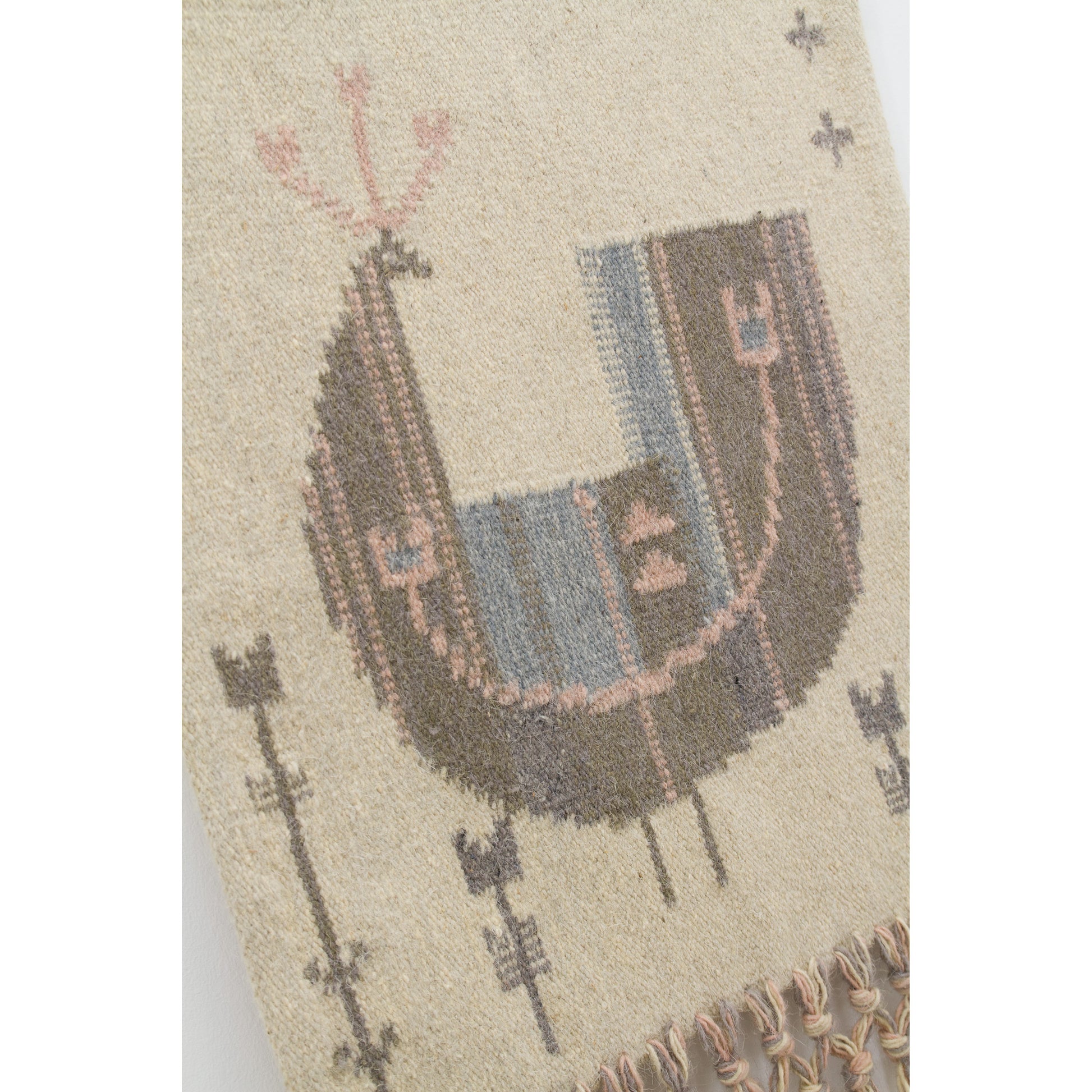 An angled close-up looking at the central folk bird design, perfectly displaying Eva Nemeth's hallmark ability to blend pan-folkloric aesthetics with Scandinavian minimalism.